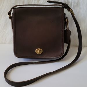 Coach Vintage Chocolate Brown Shoulder Crossbody Flap Turn Lock Bag No. 9076